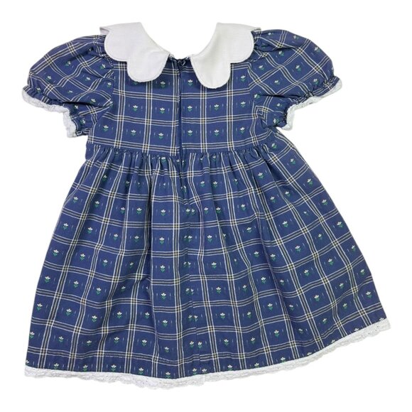 Vintage Good Lad Size 4T Navy Blue Floral Dress Scalloped Collar Lace Trim - Picture 8 of 8